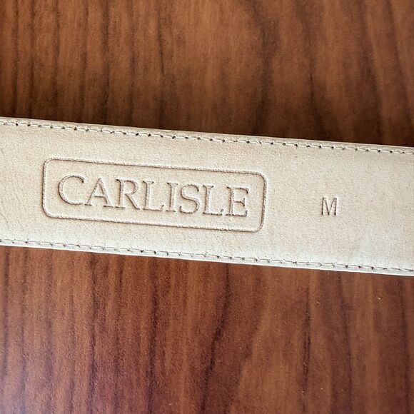 Vtg Carlisle White Snakeskin Textured Leather Belt Gold Buckle Sz M Statement main image 10
